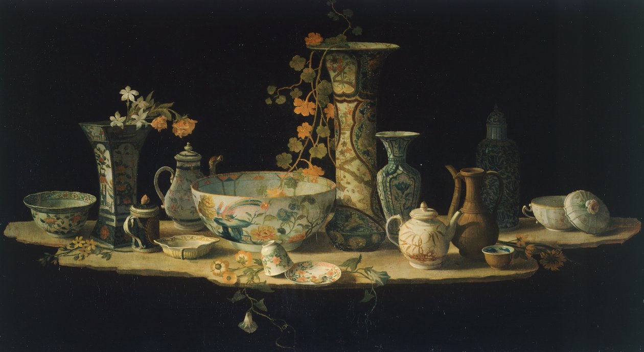 Dipinto preparatorio per un piano di tavolo in pietra dura con vasi di porcellana, ca 1875, di Antonio Cioci da Antonio Cioci or Ciocchi