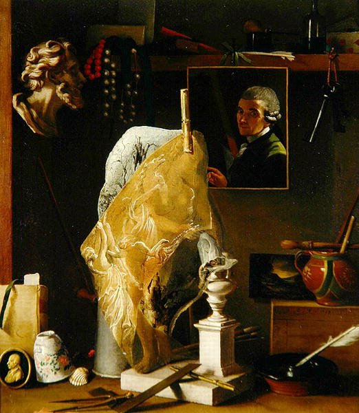 Natura morta di oggetti con autoritratto da Antonio Cioci or Ciocchi
