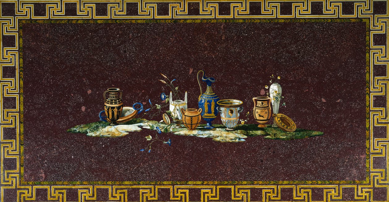 Tavolo intarsiato con pietre semipreziose da un disegno di Antonio Cioci, Italia da Antonio Cioci or Ciocchi
