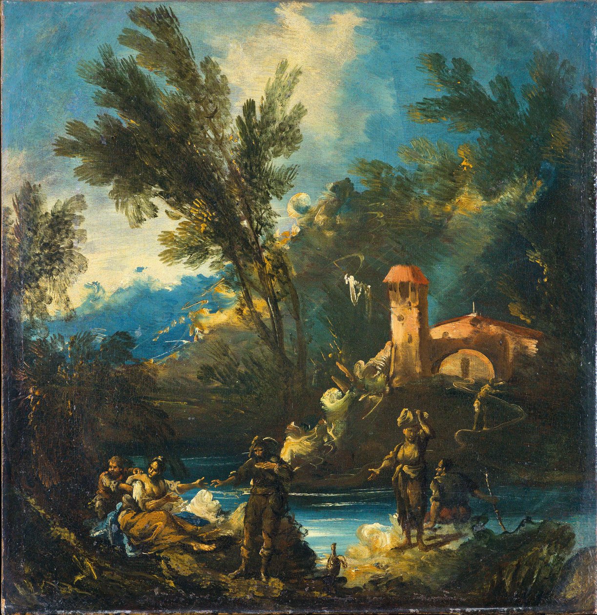 Paesaggio fluviale boscoso con figure da Antonio Francesco Peruzzini