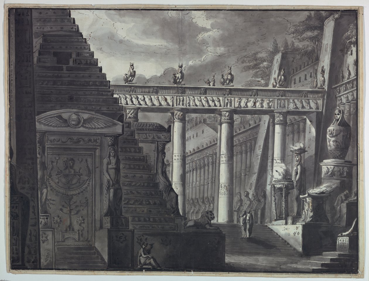Progetto scenico, cortile di un tempio egizio da Antonio Giuseppe Basoli