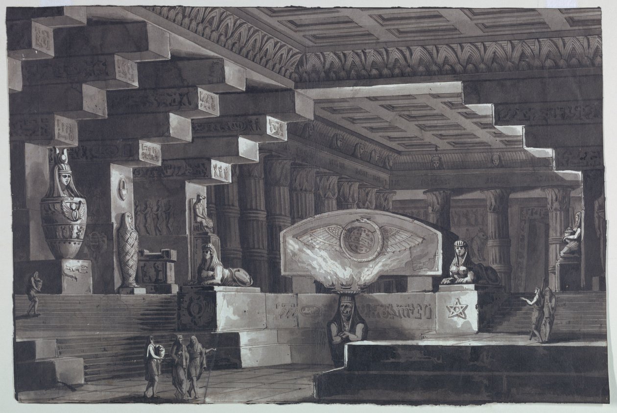 Progetto scenografico, interno di un tempio egiziano da Antonio Giuseppe Basoli