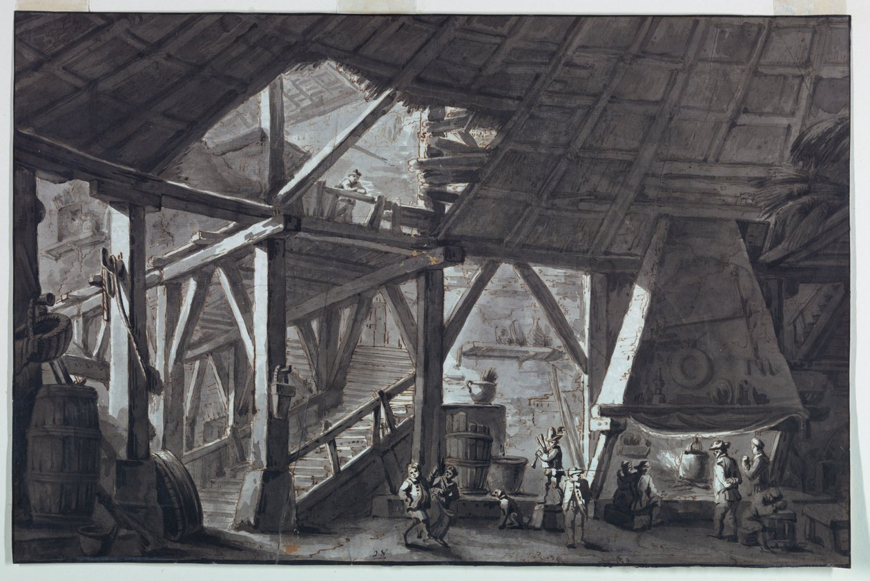 Scenografia, interno di una fattoria in rovina da Antonio Giuseppe Basoli
