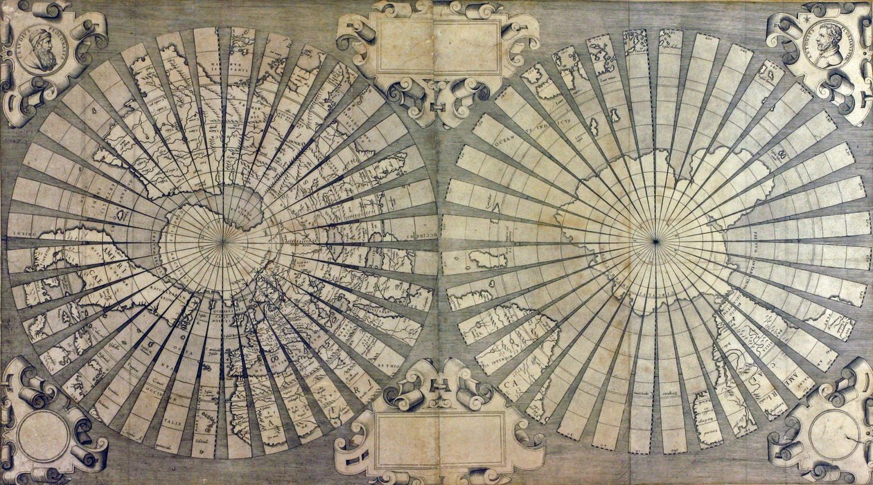 Mappamondo inciso in due emisferi da Antonio & Kremer Gerard & Cimerlini Giovanni Paolo (16th century) Florianus