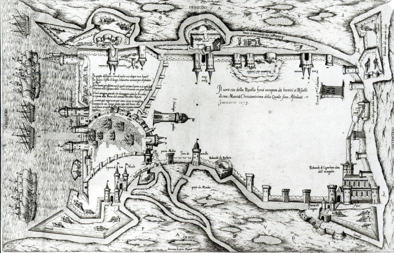 Mappa che illustra La Rochelle occupata dagli Ugonotti da Antonio Lafreri