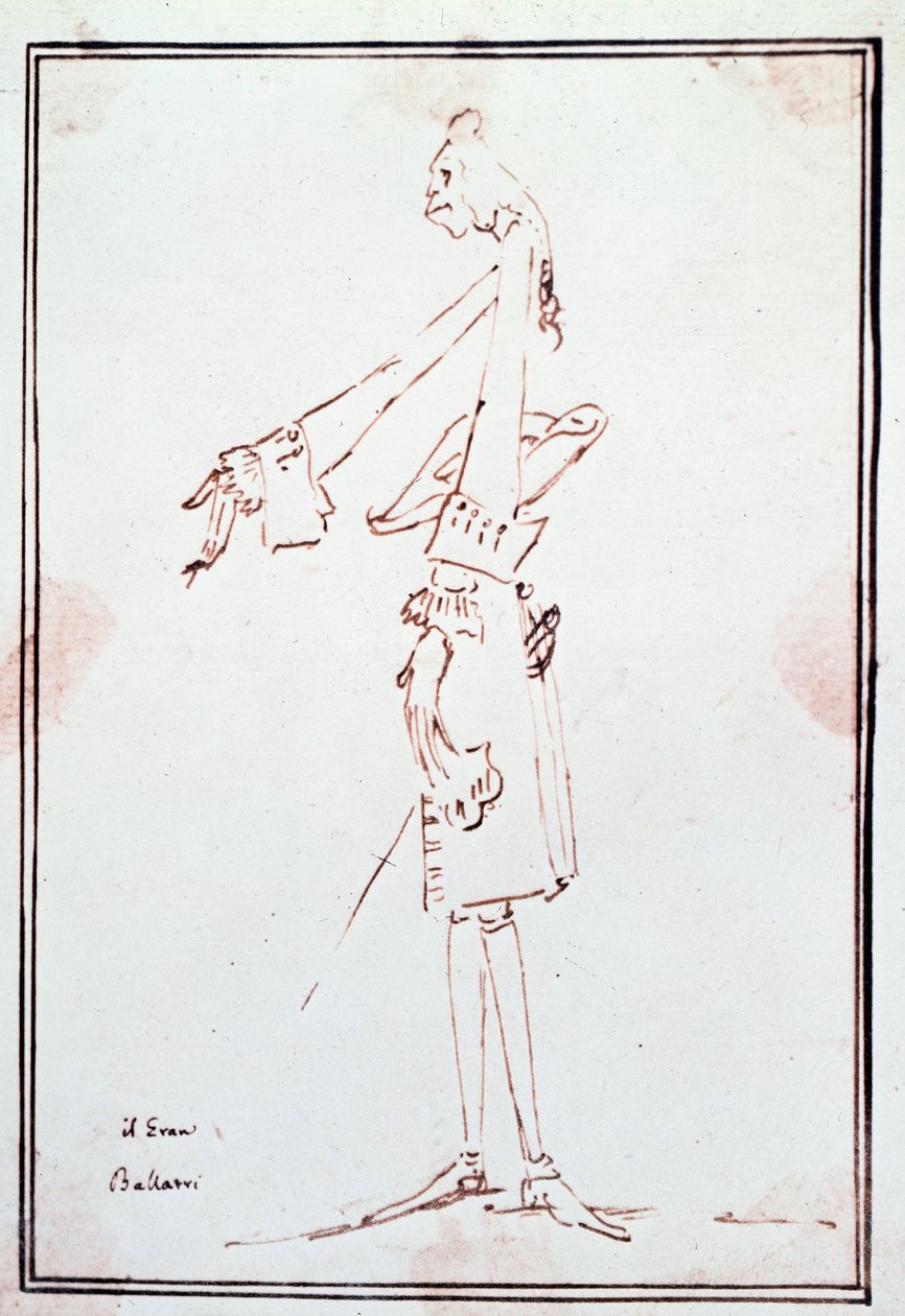 Ritratto di Filippo Balatri (1676-1756) castrato italiano. Caricatura di Anton Maria Zanetti (1679–1767). 18° secolo Collezione privata da Antonio Maria Zanetti