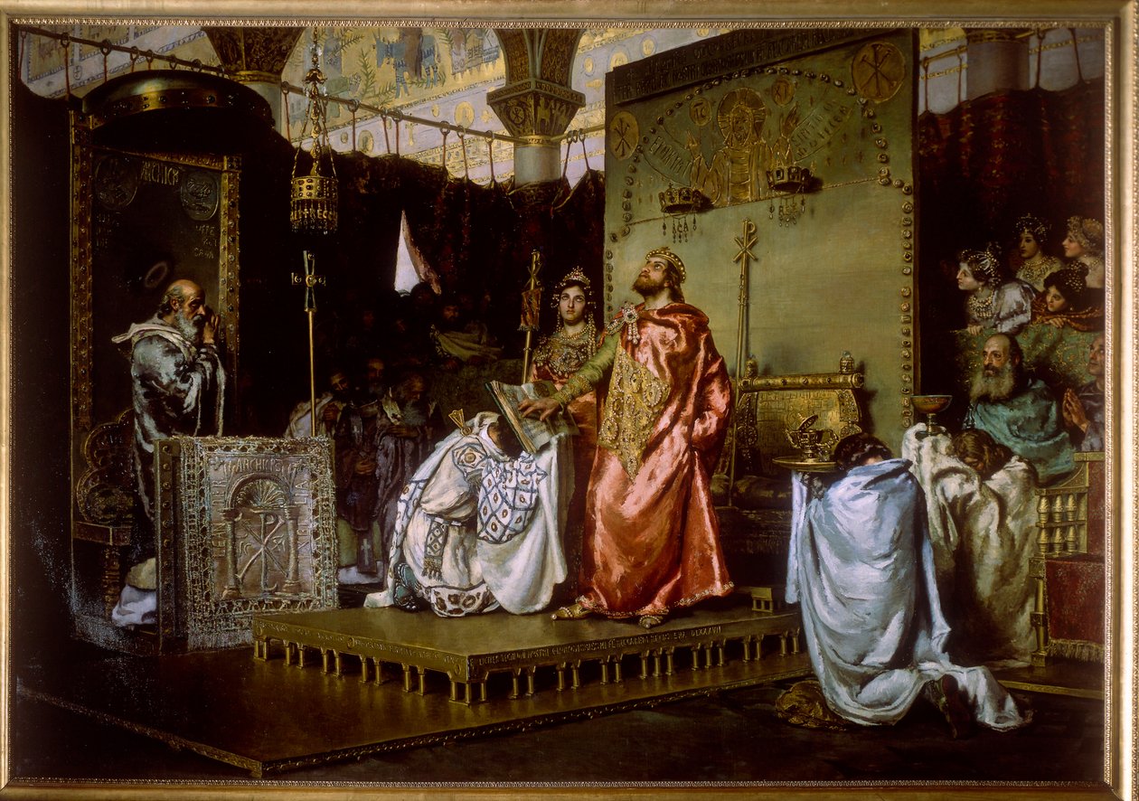Conversione di Reccaredo I al cattolicesimo al Terzo Concilio di Toledo, 589 da Antonio Munoz Degrain