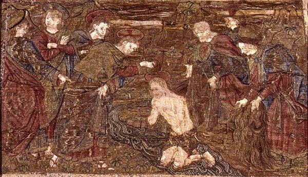 Cristo Battezza San Giovanni Battista, arazzo che raffigura scene della vita del santo da Antonio Pollaiuolo
