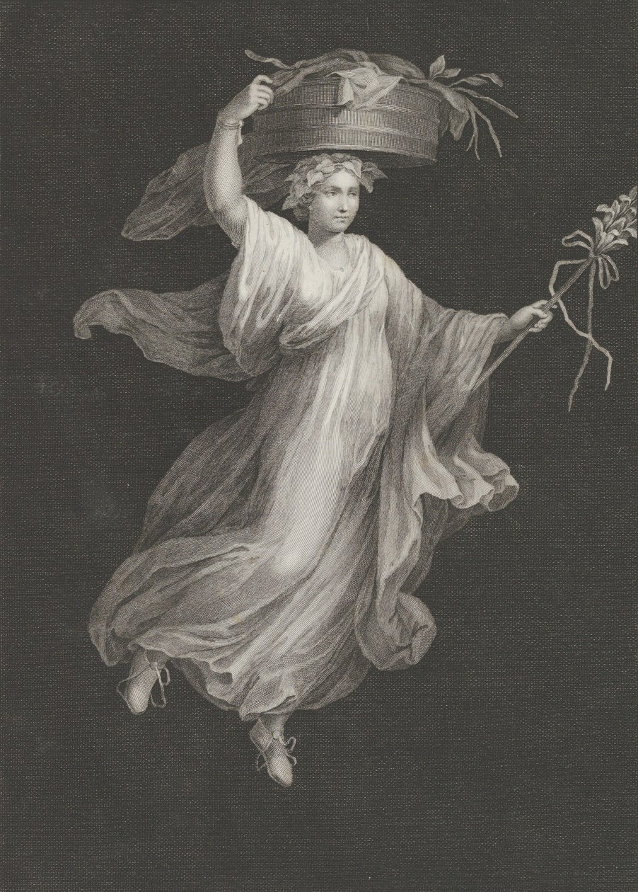 Una baccante che porta un grande cesto sulla testa e tiene un bastone nella sua le..., ca. 1795-ca. 1820 da Antonio Ricciani