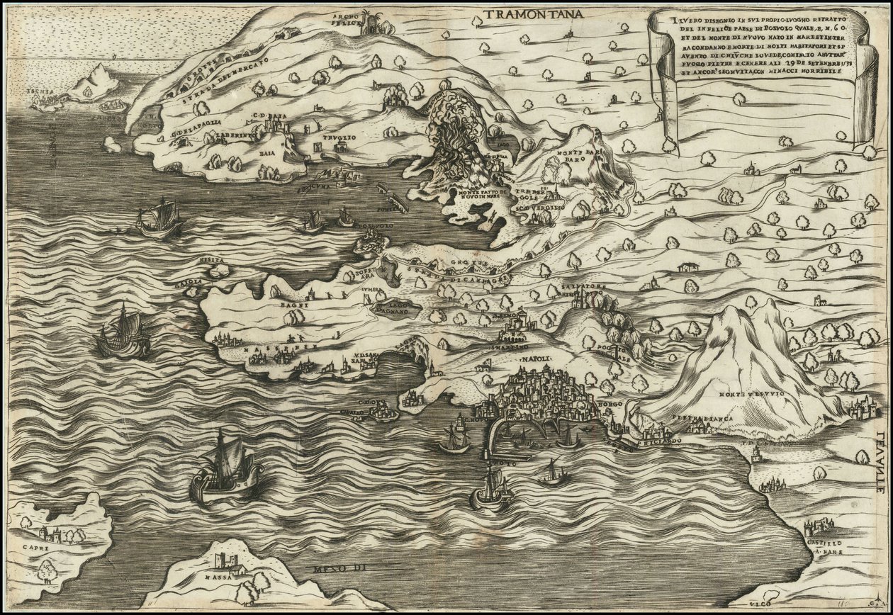 Antonio Salamanca 1538 Il Vero Disegnio In Sui Propio Luogho Ritratto Del In Felice Paese Di Posuolo Quale E. M. 60 et del Monte di Nuovo Nato In Mare Et In Terra , , , 29 de Setenbre 1538 da Antonio Salamanca