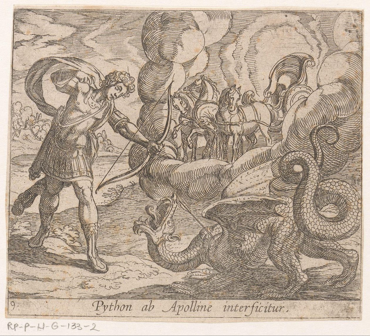 Apollo uccide Pitone (Metamorfosi di Ovidio) da Antonio Tempesta