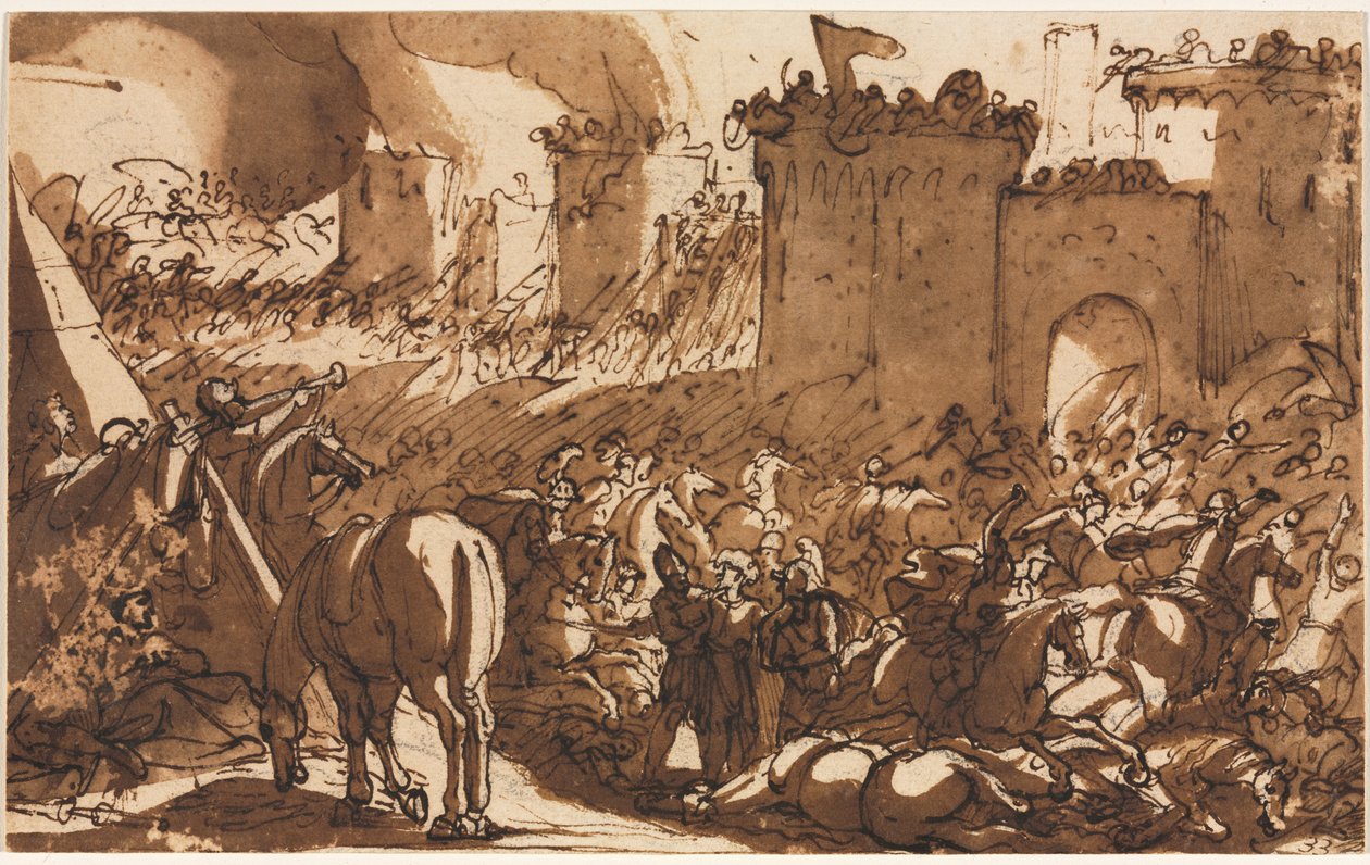 Scena di battaglia con un forte da Antonio Tempesta