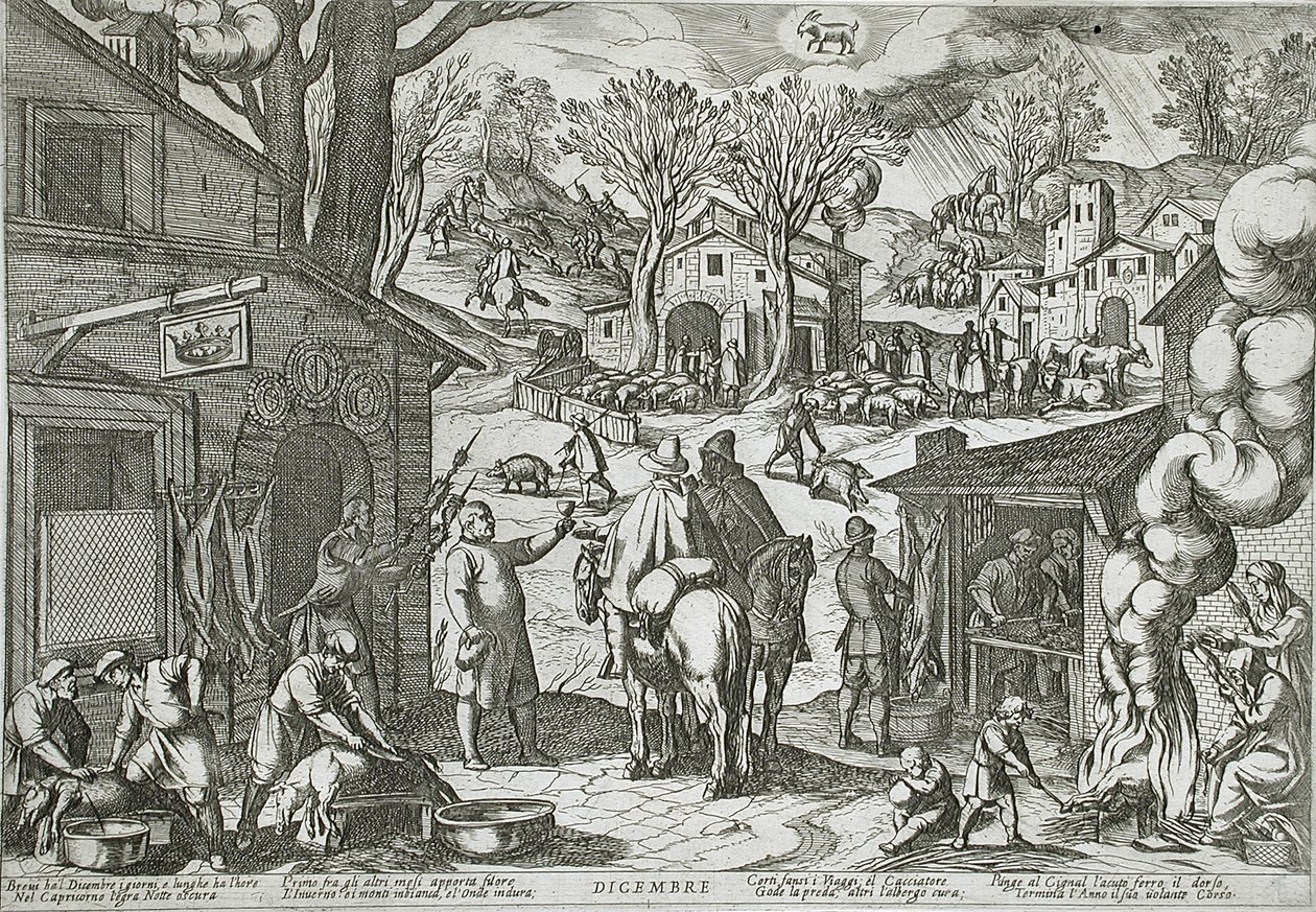 Dicembre: Scena di paese con locanda da Antonio Tempesta
