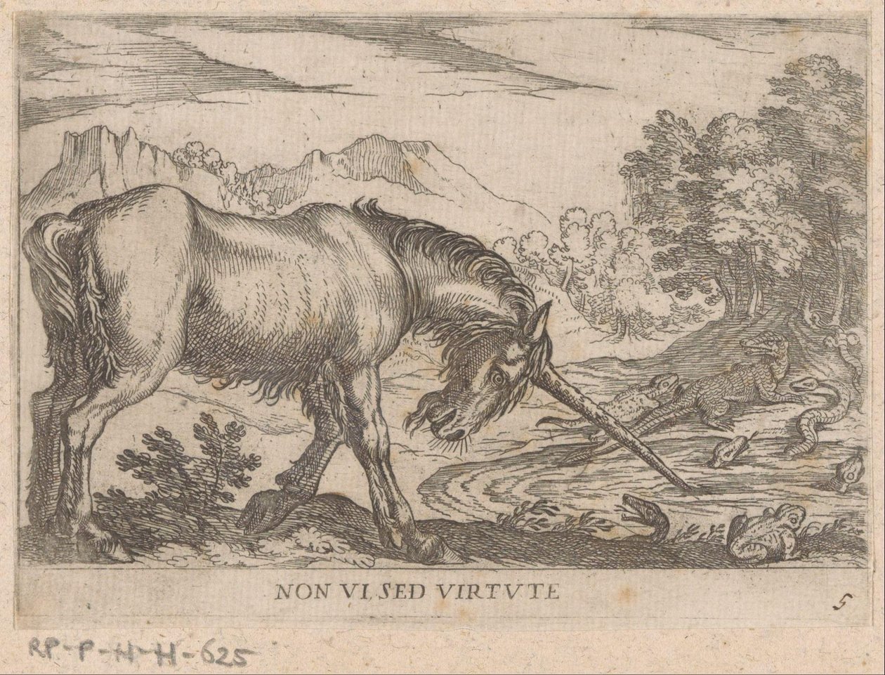 Unicorno che scaccia lucertole da uno stagno da Antonio Tempesta
