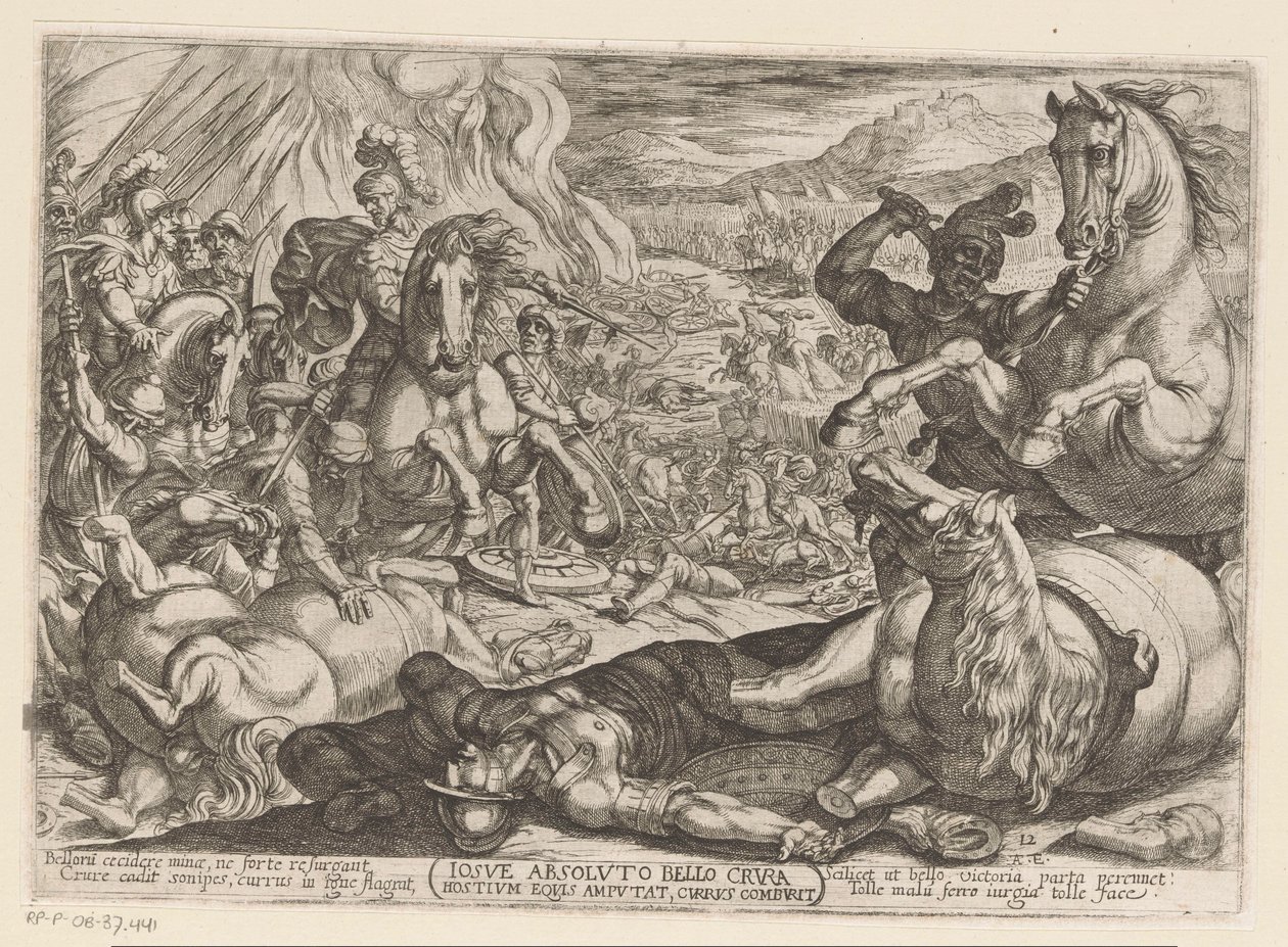 Giosuè paralizza i cavalli e brucia i carri dei popoli da Antonio Tempesta