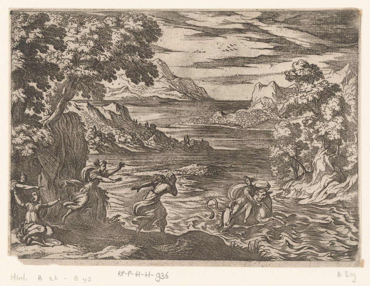 Paesaggio con il ratto di Europa (serie: Paesaggi con scene mitologiche) da Antonio Tempesta