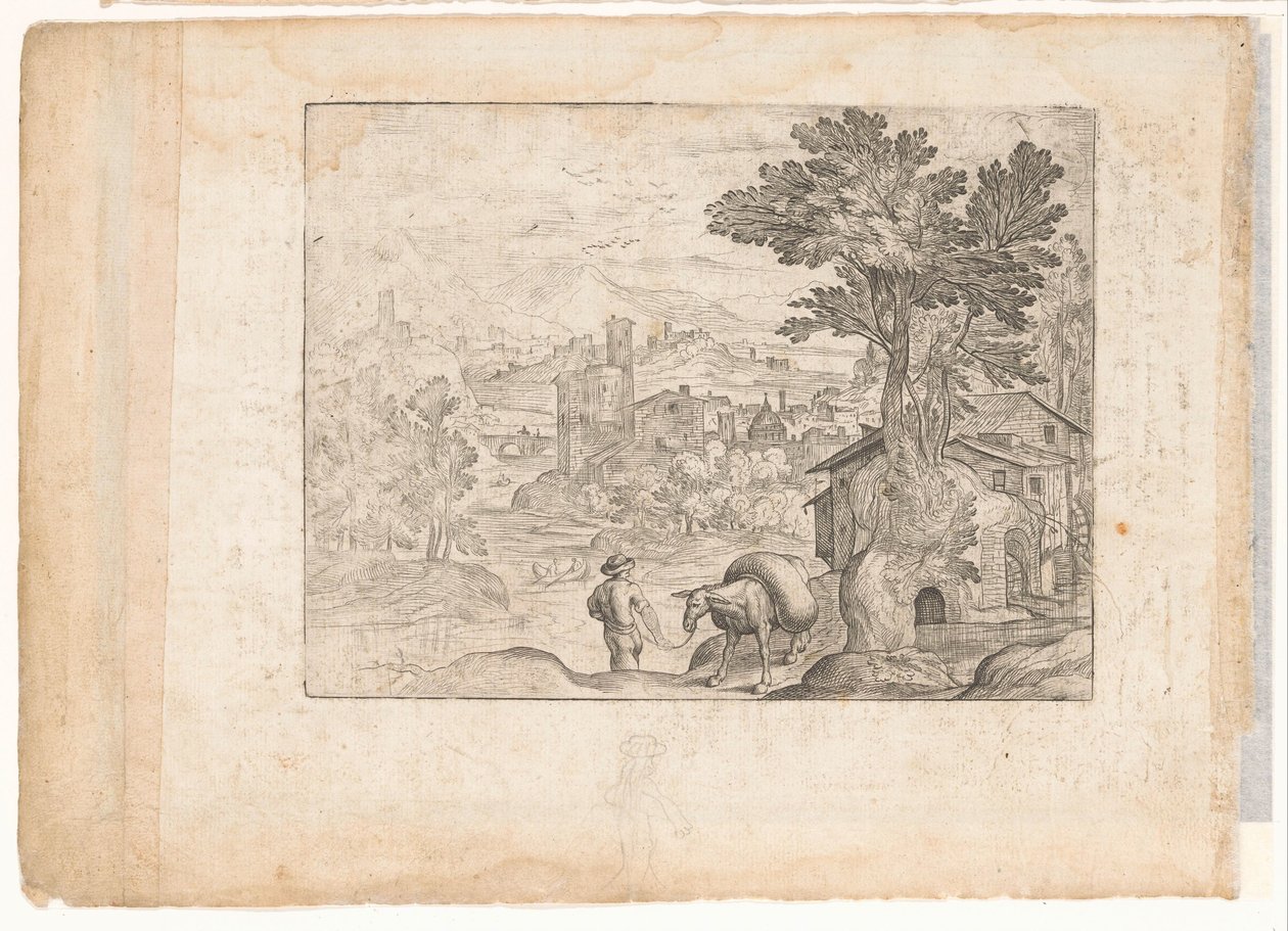 Paesaggio con uomo e asino da Antonio Tempesta