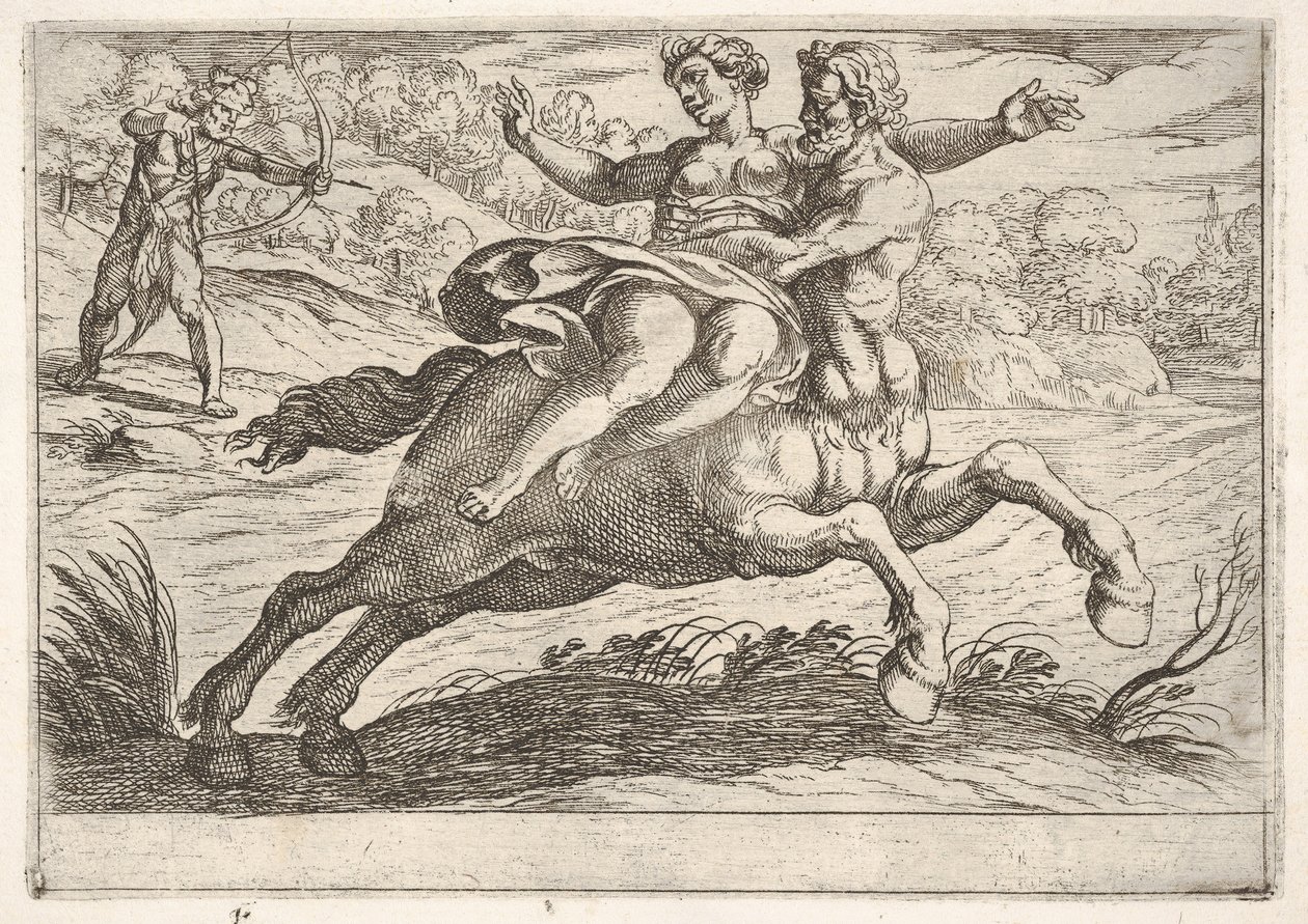 Nesso tenta di prendere Deianira da Ercole da Antonio Tempesta