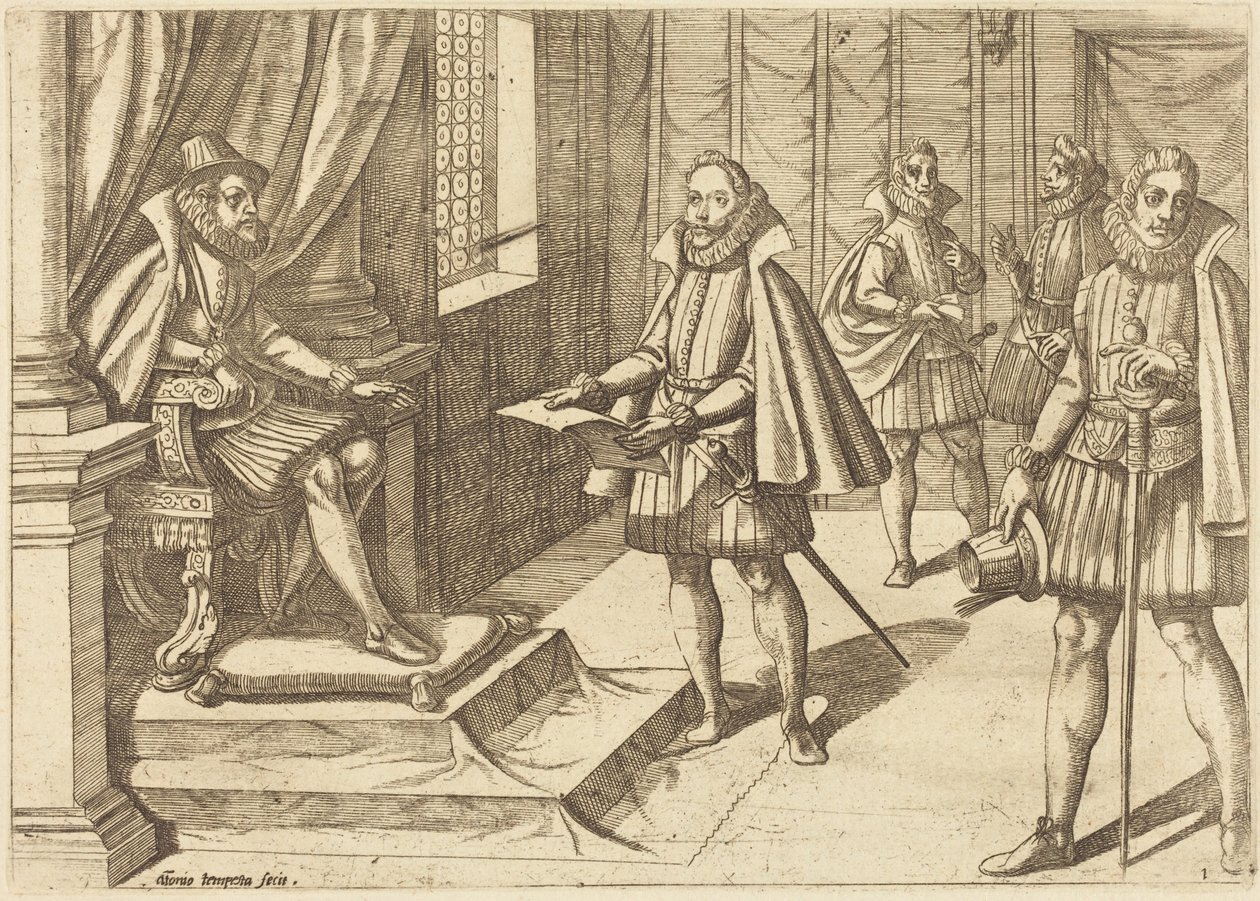 Filippo II di Spagna sul suo trono da Antonio Tempesta