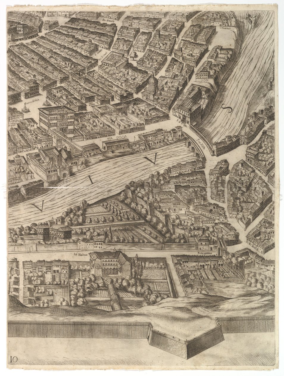 Piano della città di Roma. Parte 10 con il Tevere e la Villa Farnesina da Antonio Tempesta
