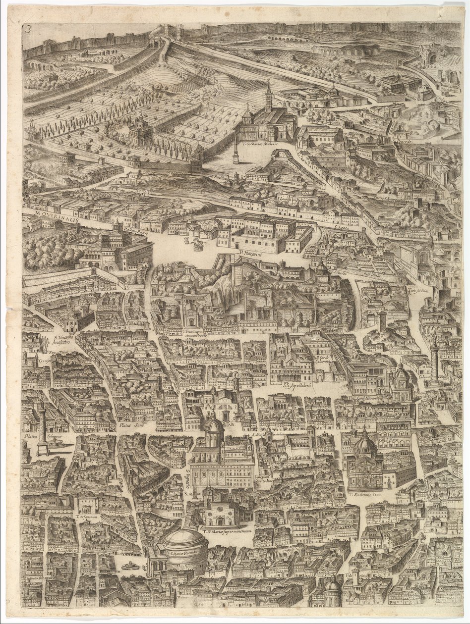 Piano della città di Roma. Parte 3 con Santa Maria Maggiore, il Pantheon e Traiano da Antonio Tempesta