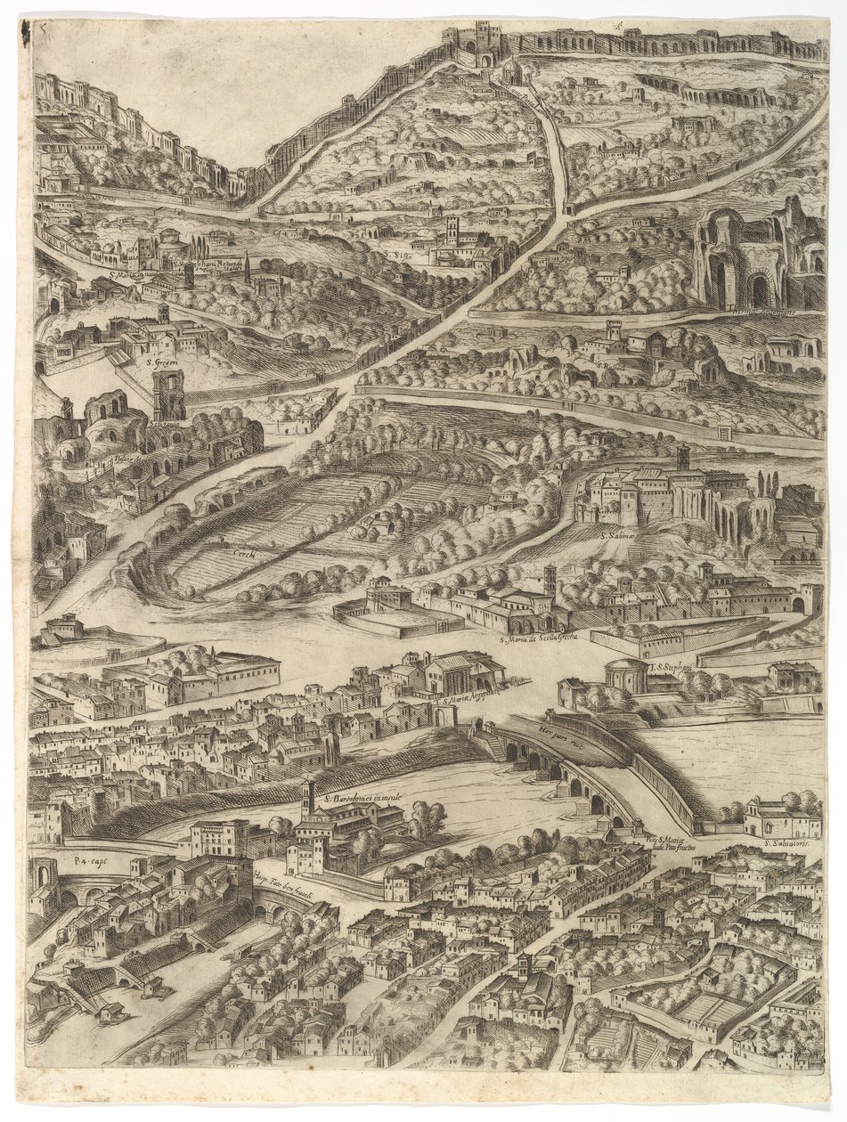 Piano della città di Roma. Parte 5 con le Terme di Caracalla, la Santa Sabina e parte di..., 1645 da Antonio Tempesta