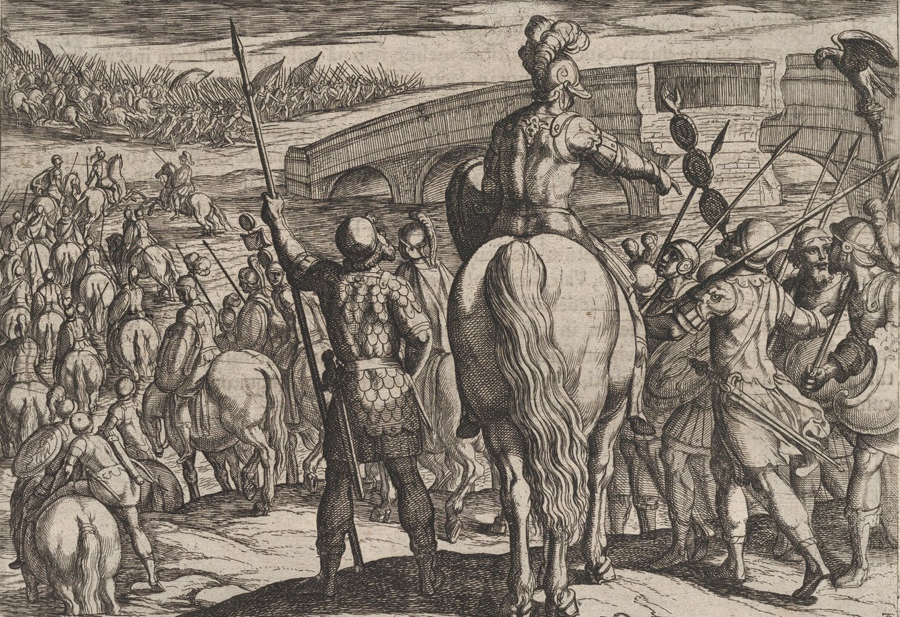 Avanguardia delle nuove truppe romane respinta, da La guerra dei romani, 1611 da Antonio Tempesta