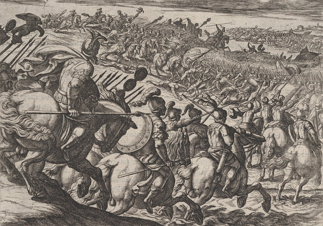 Il comandante romano Cerialis attacca vicino a Treviri, da La guerra dei Romani contro... da Antonio Tempesta