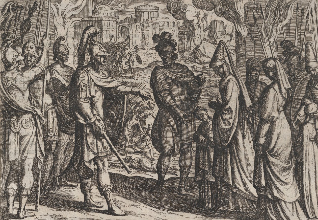 Tavola 28: Le truppe di Colonia portano la moglie e la sorella di Civilis a Cerialis, dalla Guerra dei R..., 1611 da Antonio Tempesta