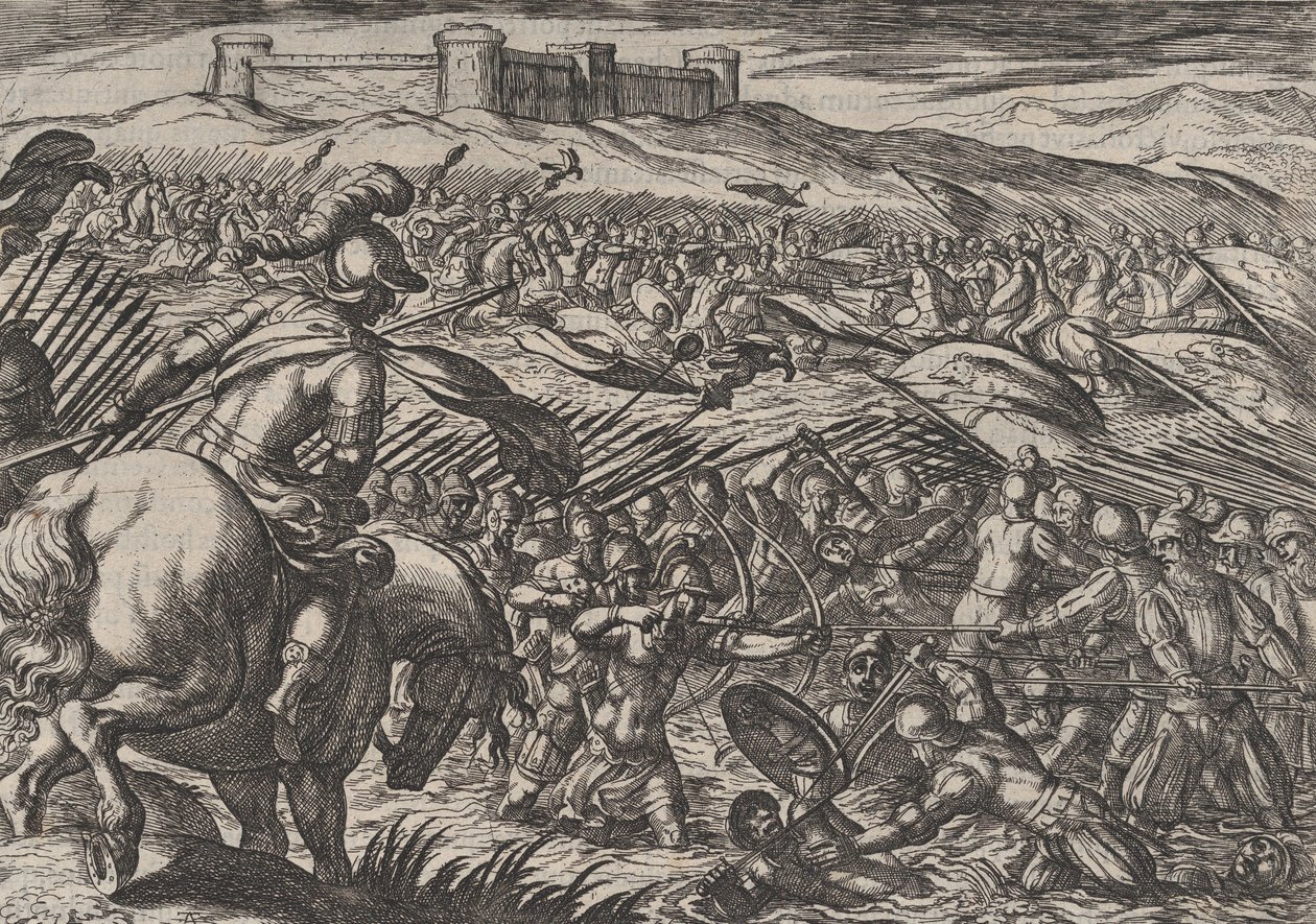 Tavola 29: Civilis inonda la terra rompendo difensivamente le dighe, dalla Guerra dei R... da Antonio Tempesta