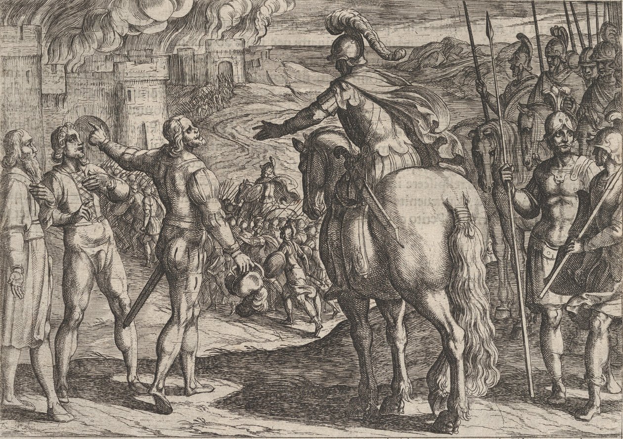Tavola 34: I romani bruciano la campagna olandese, da La guerra dei romani contro..., 1611 da Antonio Tempesta