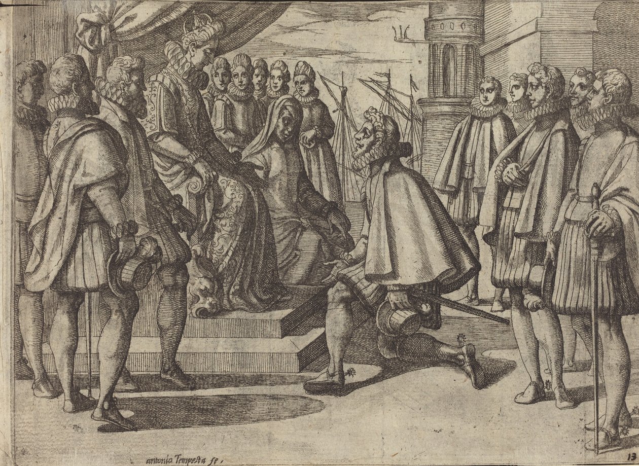 Il duca di Spagna al cospetto di Margherita d’Austria [verso] da Antonio Tempesta