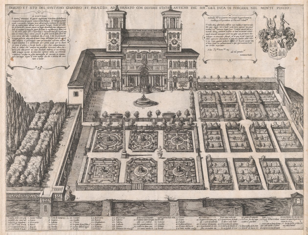 Speculum Romanae Magnificentiae: Palazzo e giardini di Monte Pincio, metà..., metà-fine XVI secolo da Antonio Tempesta