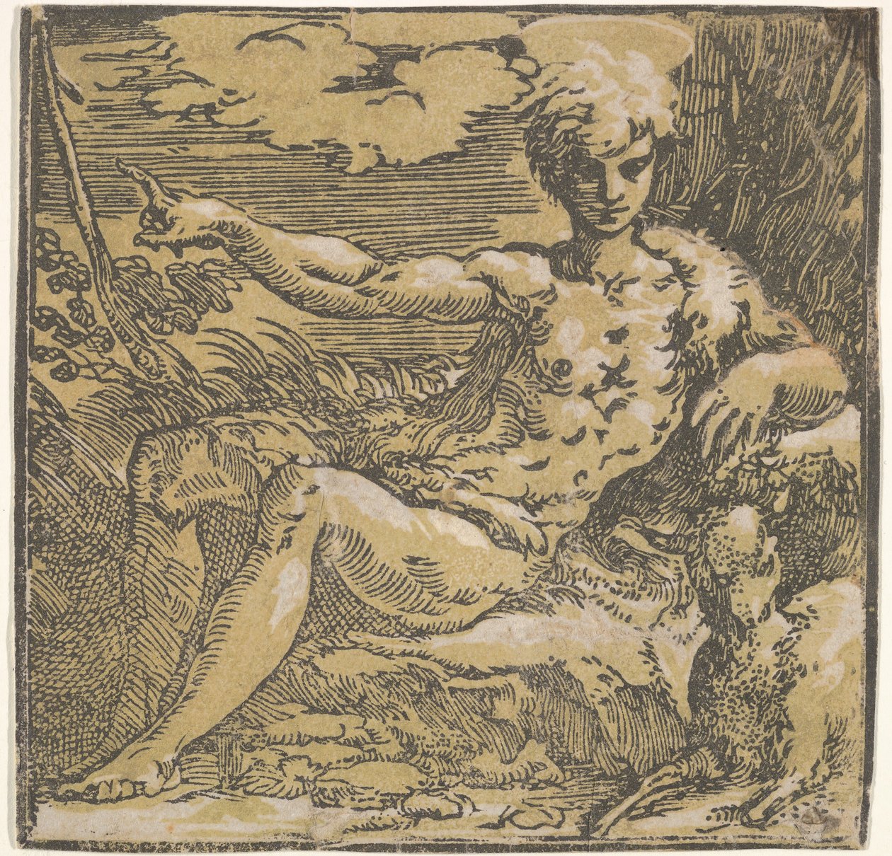 San Giovanni Battista nel deserto, un agnello al suo fianco, ca. 1527-30 da Antonio da Trento