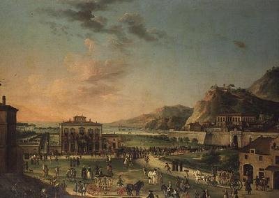 Un capriccio panoramico del viaggio di Carlo III Re delle Due Sicilie, dalla sua villa a Portici al Palazzo Farnese a Roma da Antonio de dipi (attr. to) Joli