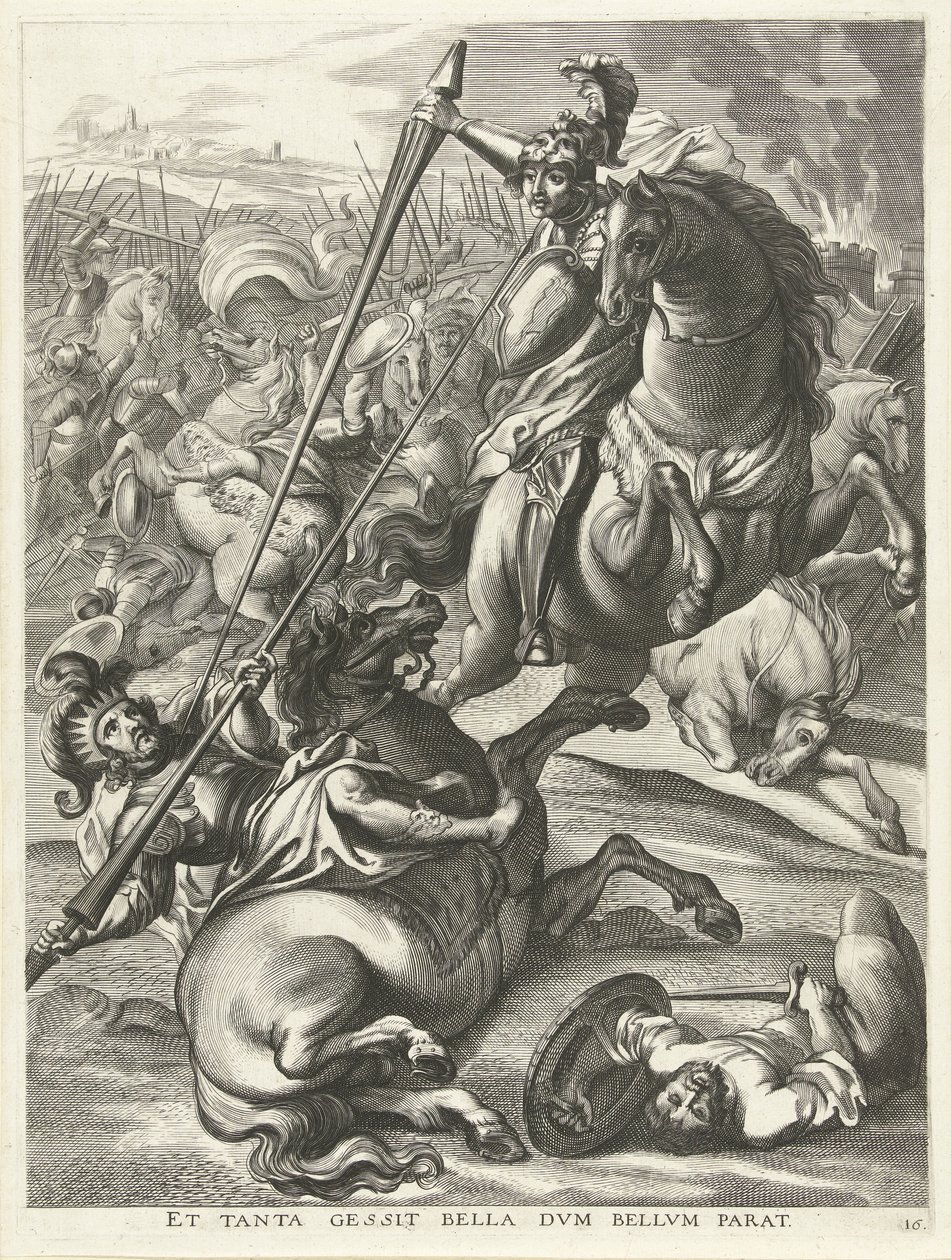 Achille sconfigge Telefo; ingresso di Ferdinando a Gand nel 1635 da Antony van der Does