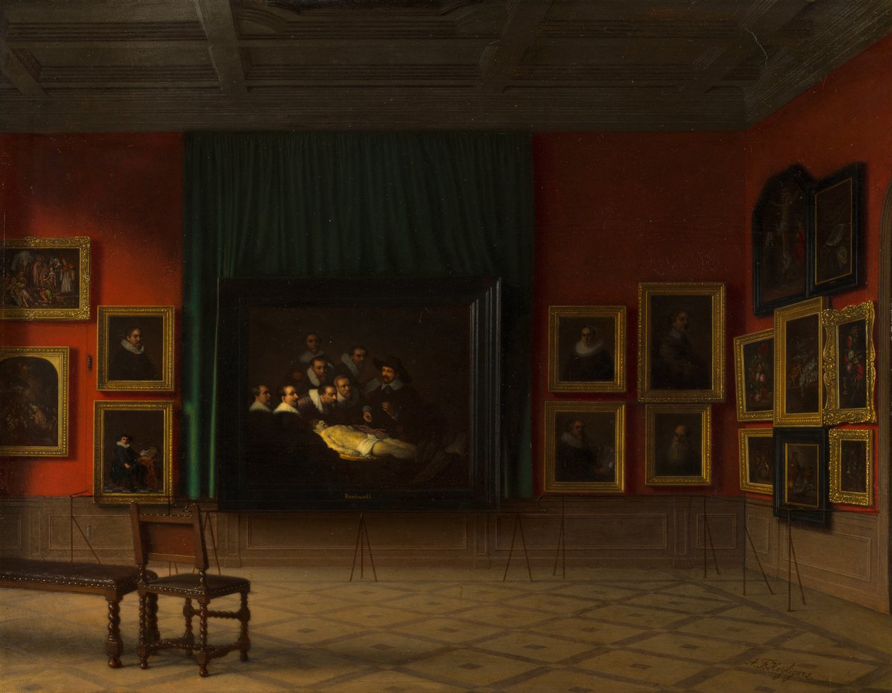 Interno della sala Rembrandt nel Mauritshuis nel 1884 da Antoon Francois Heyligers