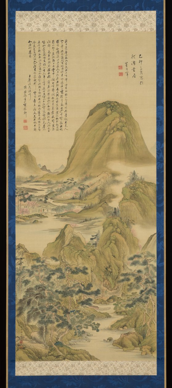 Nach Das Lied vom Pfirsichblütenquell, zugeschrieben Dong Qichang, mit einer Inschrift von Wang Weis Gedicht, zugeschrieben Chen Jiru da Aoki Shukuya
