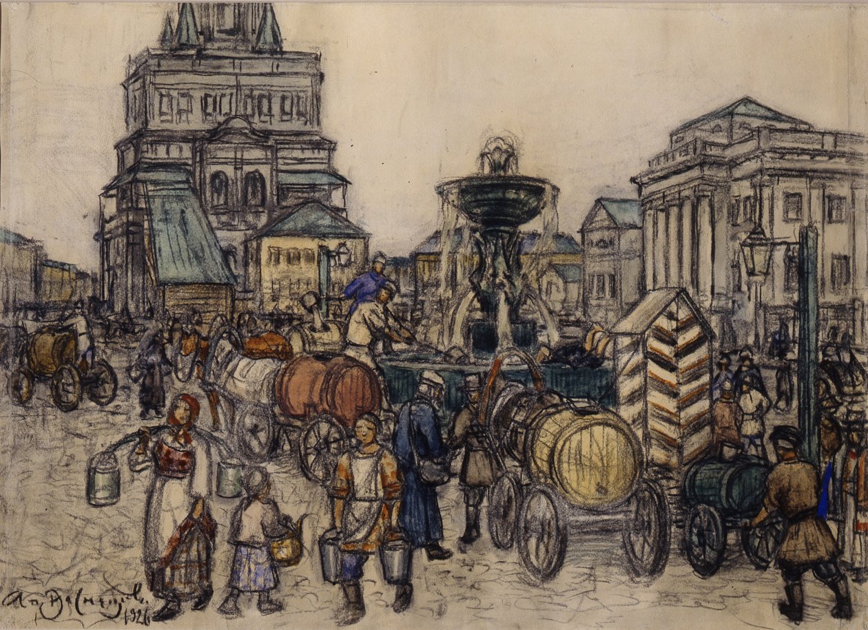 La Fontana in Piazza Sukharevskaya nel XIX secolo da Apollinari Mikhailovich Vasnetsov