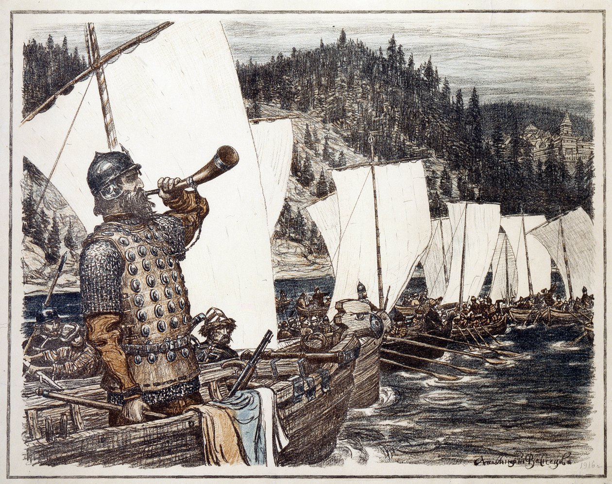Yermak Timofeyevitch sul fiume Irtych da Apollinari Mikhailovich Vasnetsov