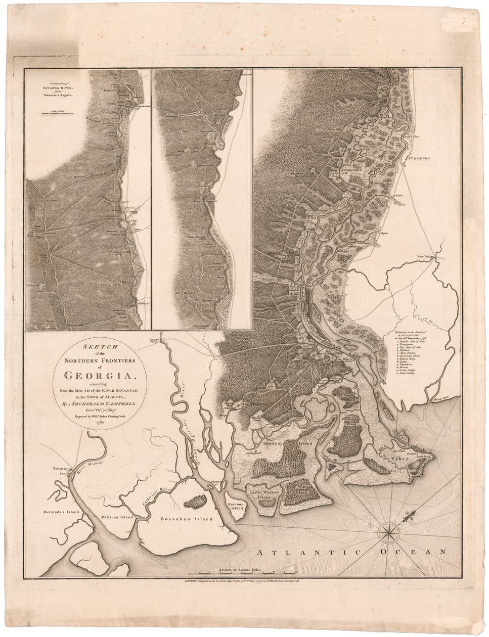 Mappa delle frontiere settentrionali della Georgia di Campbell da Archibald (after) Campbell