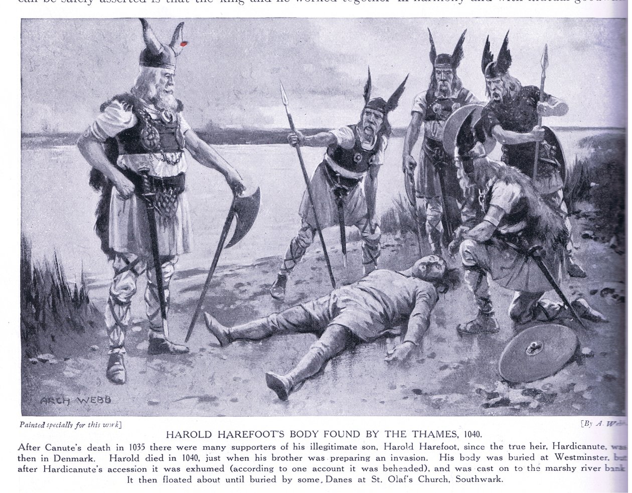 Il corpo di Harold Harefoot trovato vicino al Tamigi, 1040 d.C., anni 1920 da Archibald Webb