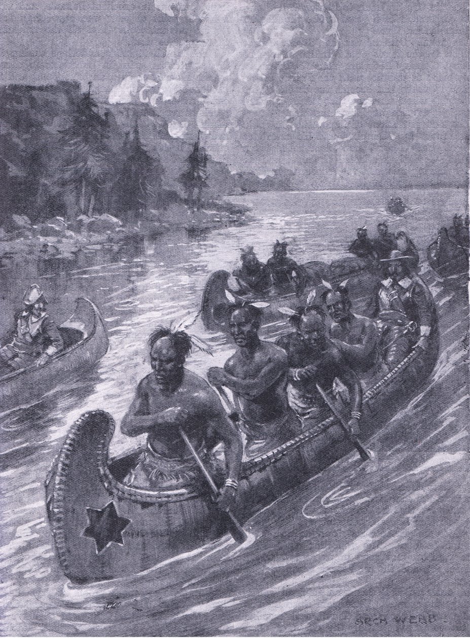 Il viaggio che portò al sito di Quebec, illustrazione da Cassells Romance of Famous Lives, c.1940 da Archibald Webb