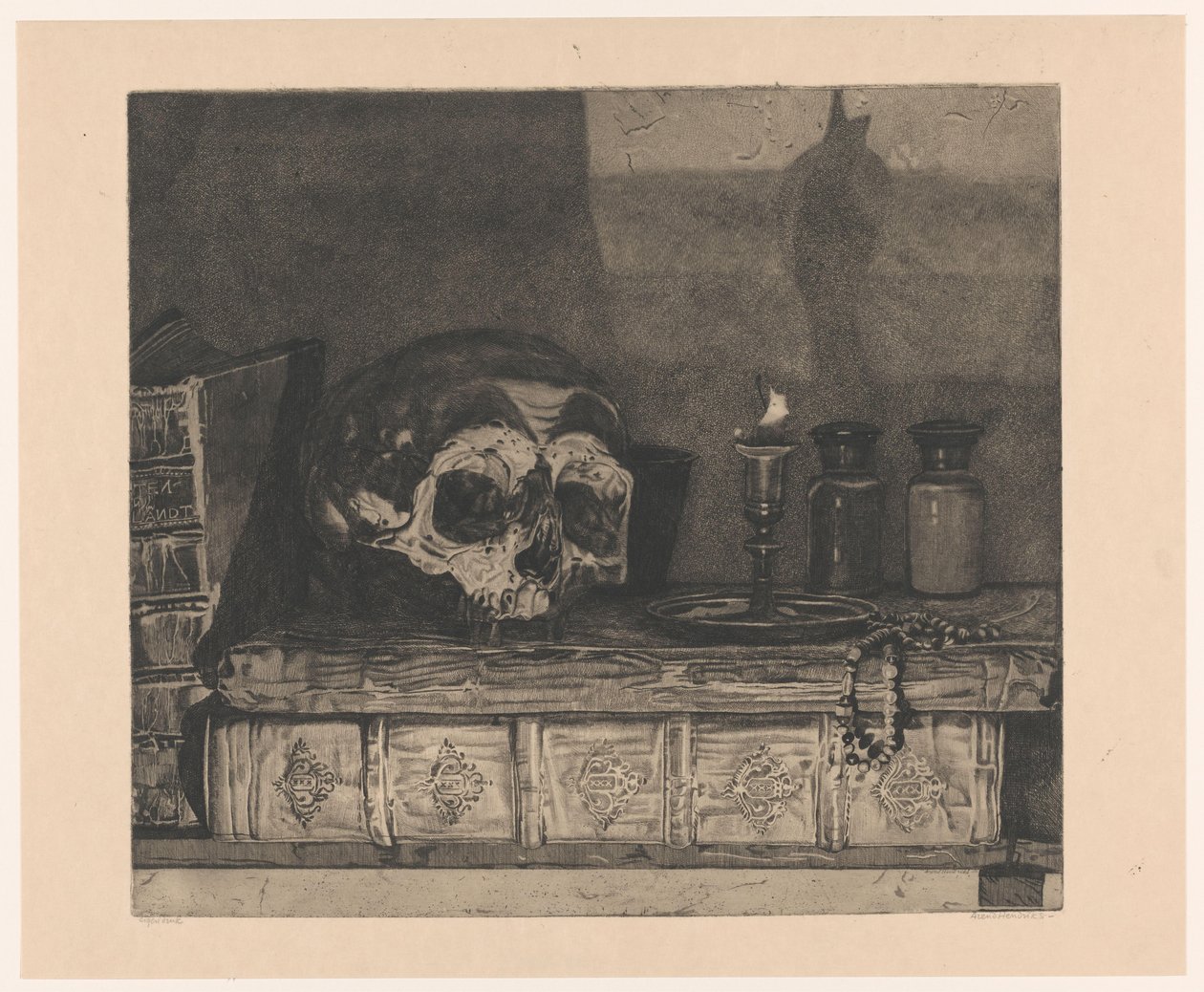 Natura morta con teschio da Arend Hendriks (signed by artist)