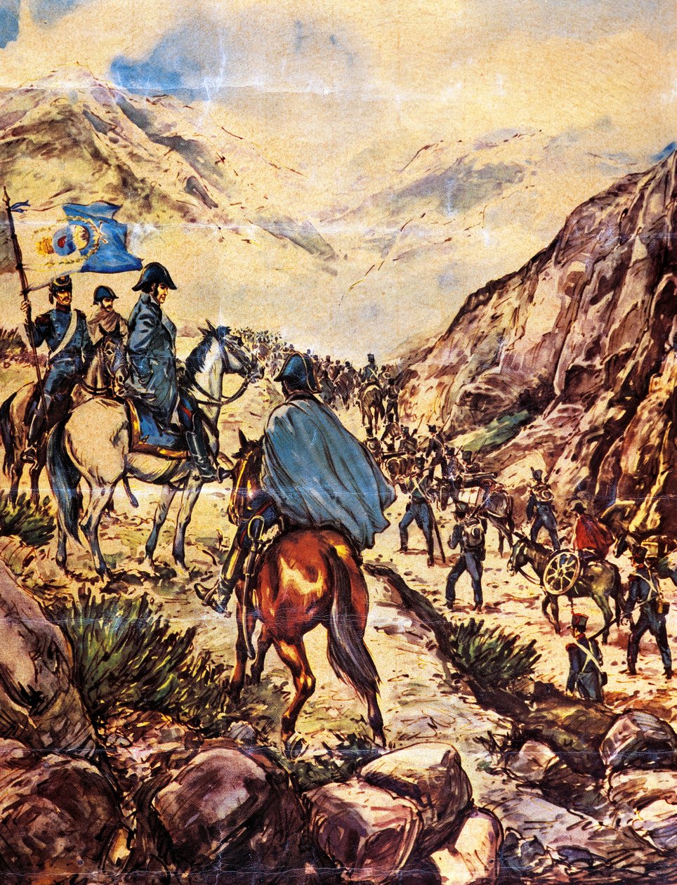 Il generale Jose de San Martin, noto anche come il Liberatore del Sud, attraversa le Ande con il suo esercito in direzione del Perù. da Argentinian School