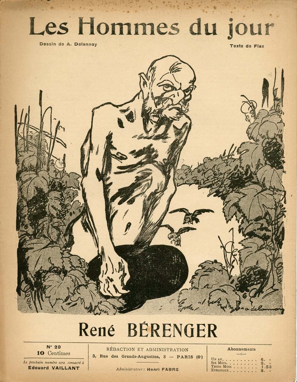 Copertina di Les Hommes du jour, Satirico in B & N, ca. 1909: Censura - Berenger Rene (1830-1915) - Illustrazione di Aristide Delannoy (1874-1911) da Aristide Delannoy