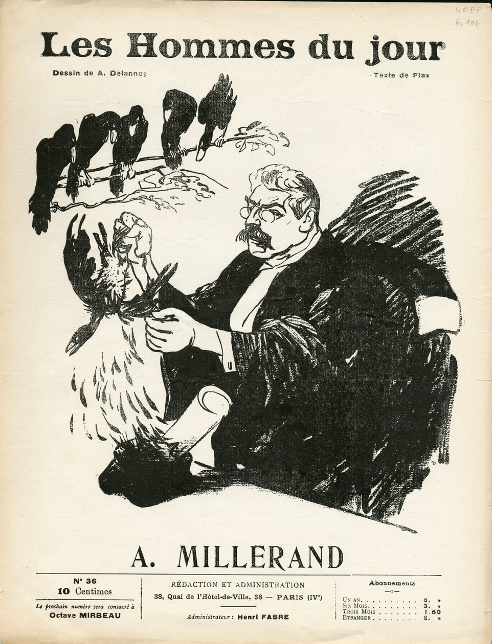 Copertina di Les Hommes du jour, numero 36, Satirico in N & B da Aristide Delannoy