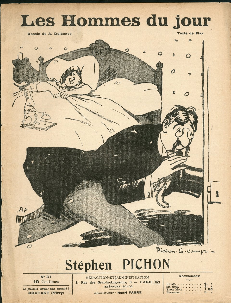 Copertina di "Gli uomini del giorno", circa 1905 - Illustrazione di Aristide Delannoy (1874-1911): Camera da letto - Marianne, Pichon Stephen (1857-1933) da Aristide Delannoy