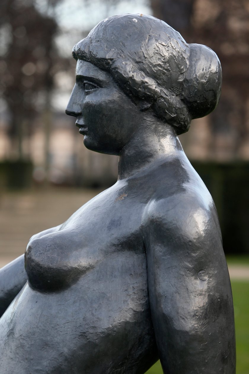 Jardin des Tuileries, Aristide Maillol, Jeune fille allongée, bronzo 1921, (dettaglio), Parigi, Francia da Aristide Maillol