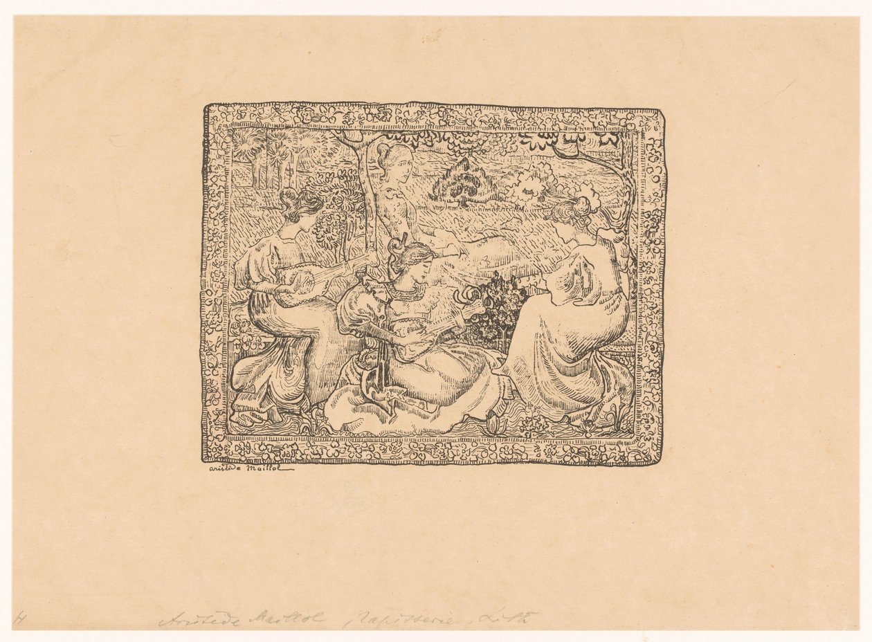 Arazzo con quattro donne che suonano in un paesaggio da Aristide Maillol